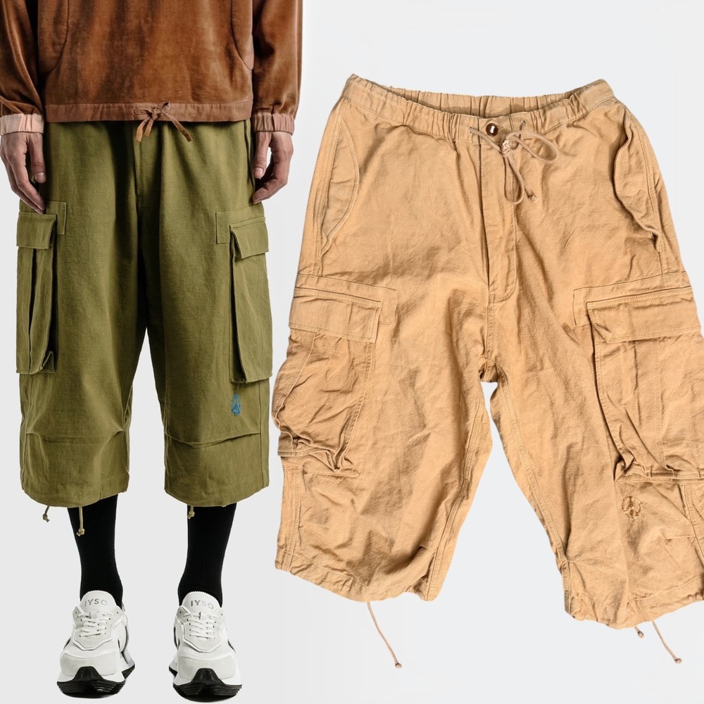 Story Mfg. Peace Cargo Short Embroidered Organic Cotton Tan Small